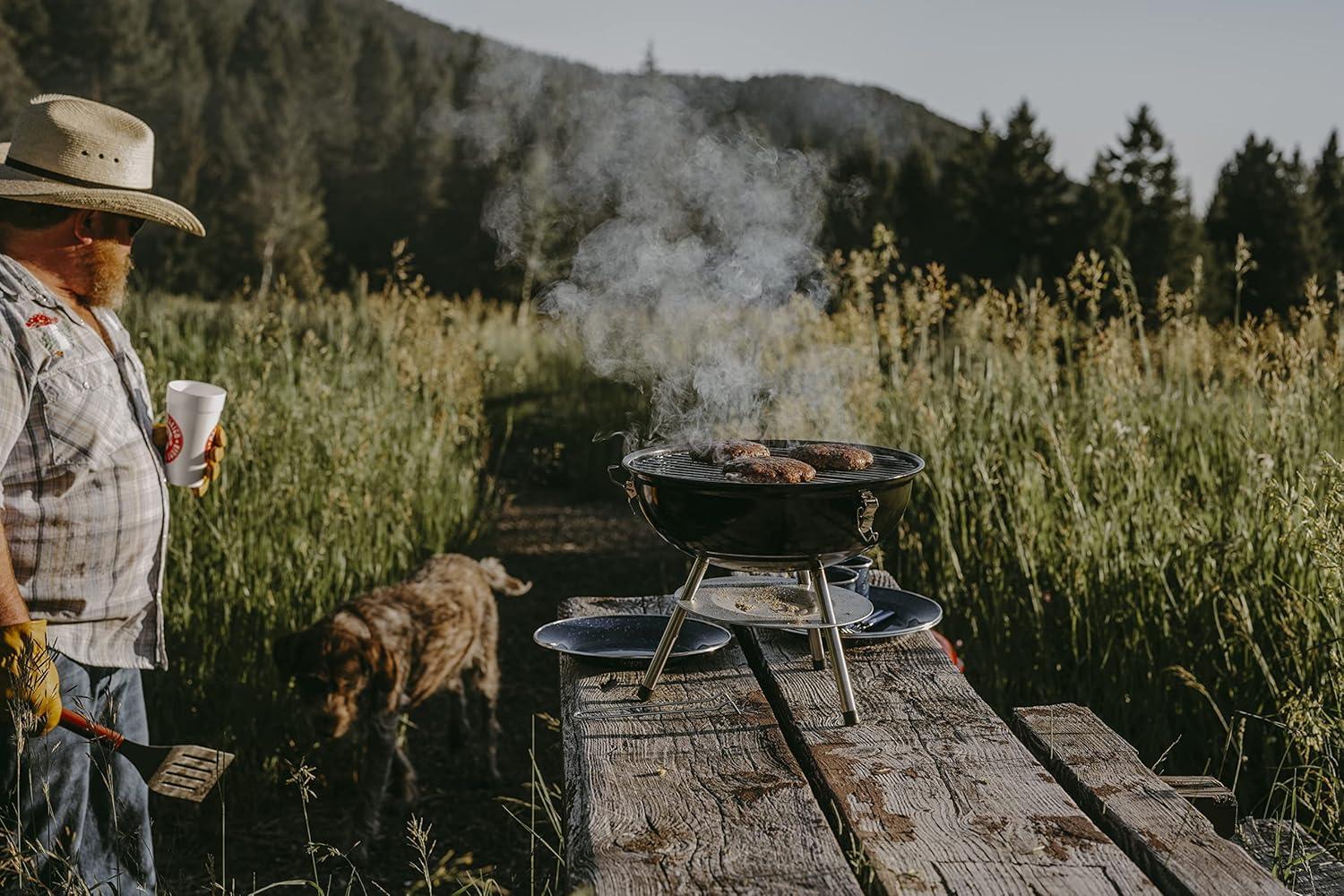 image:imageGas One 14inch Portable Barbecue Grill with 3Point Locking Lid for Heat Preservation Dual Venting System Small Charcoal Grill for Backyard Camping Boat14 Inch Diameter