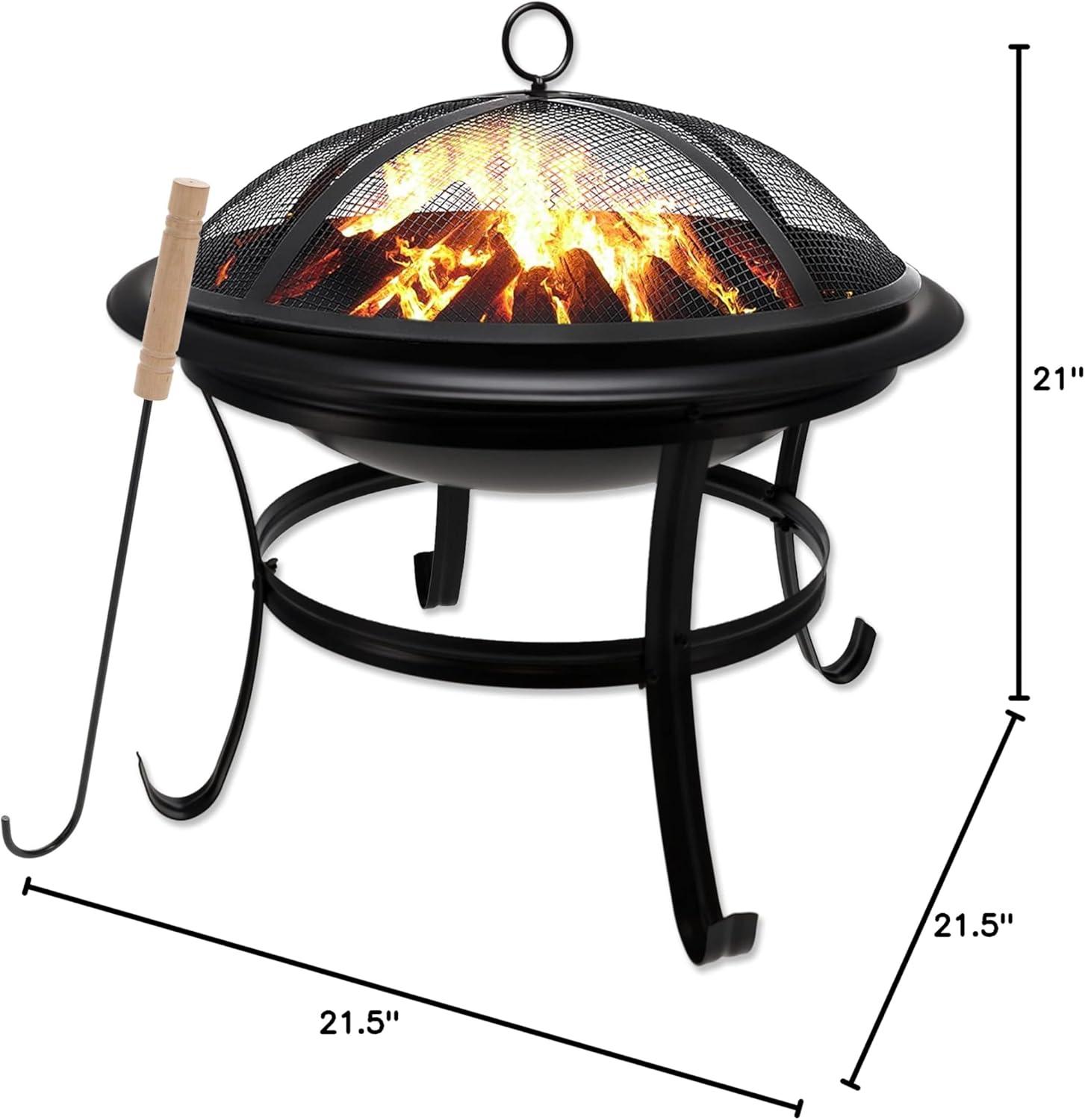 image:imageGas One 22 in Outdoor Wood Burning Fire Pit with Mesh Lid and Fire Picker Durable Alloy Steel Fire Pits for Outside Small Fire Pit for Backyard Porch Deck Camping BBQ