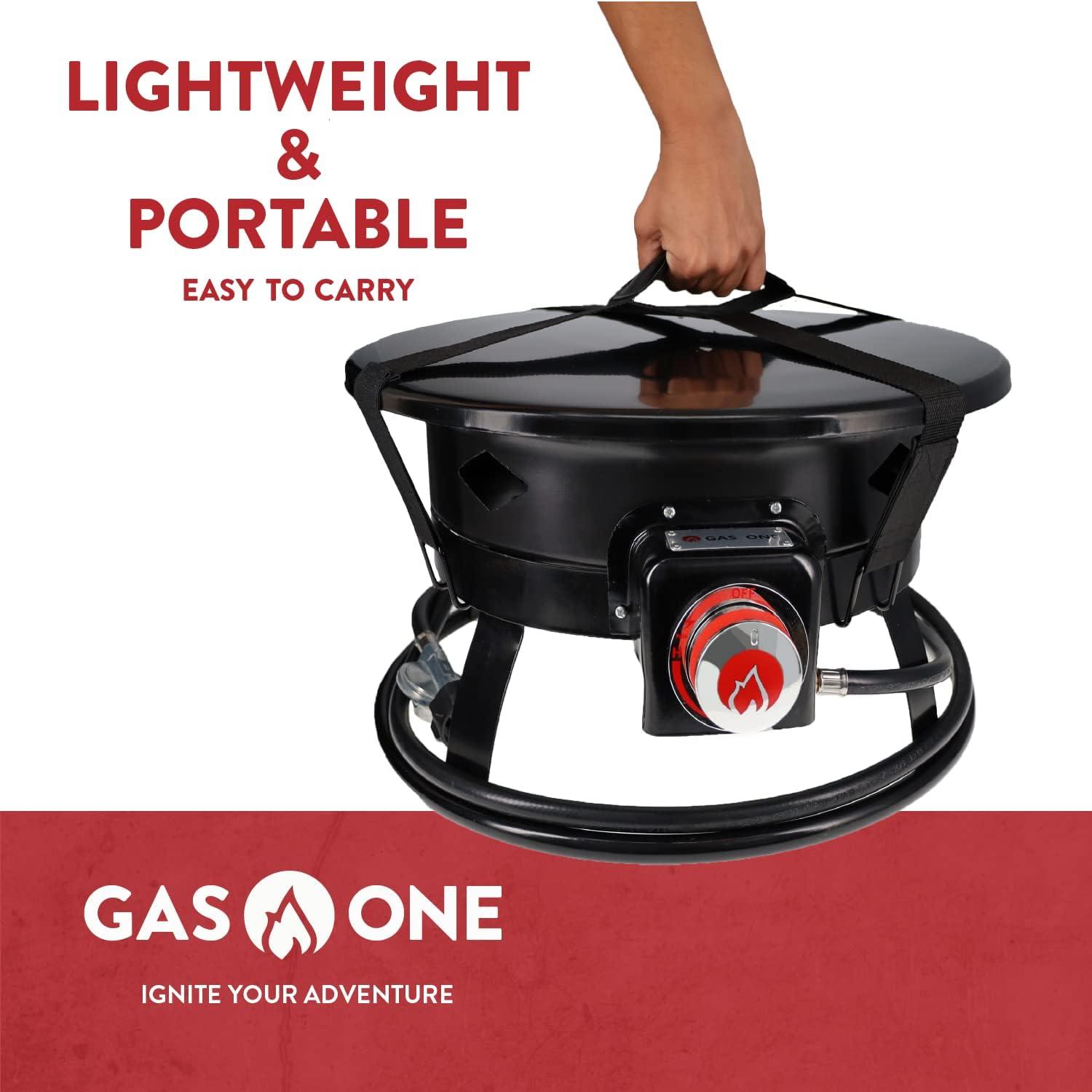 image:imageGasOne 19 Outdoor Portable Smokeless Fire Pit with Auto Ignition Includes Lava Rocks Carrying Strap Lid and Fuel Holder Ring Black