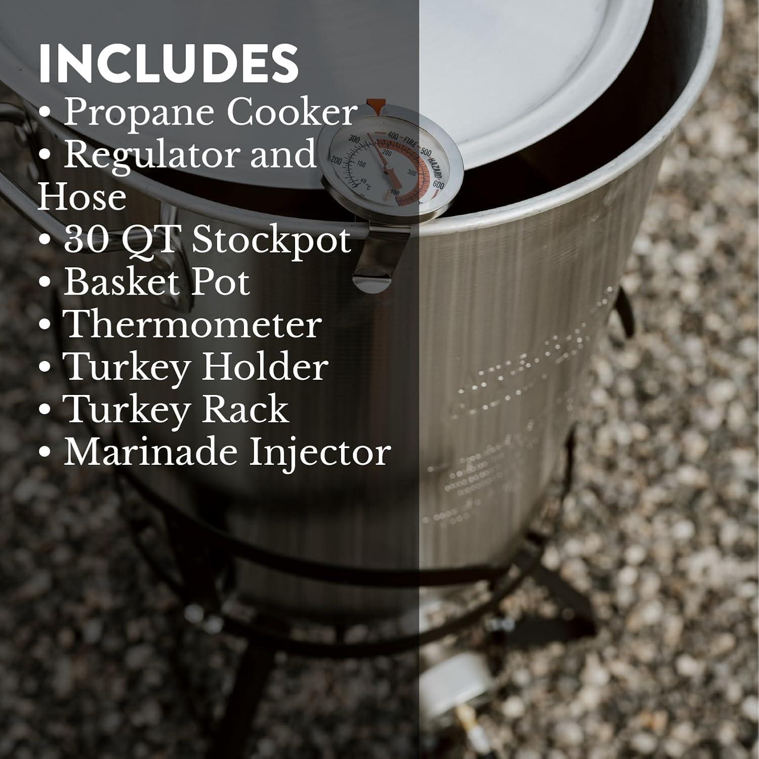 image:imageGasOne 30QT Turkey Fryer Set and Seafood Boil with Propane Gas Burner Perforated Basket Perfect Outdoor Cooker for Crawfish Crab Shrimp Lobster and Frying Complete Outdoor Cooking Kit