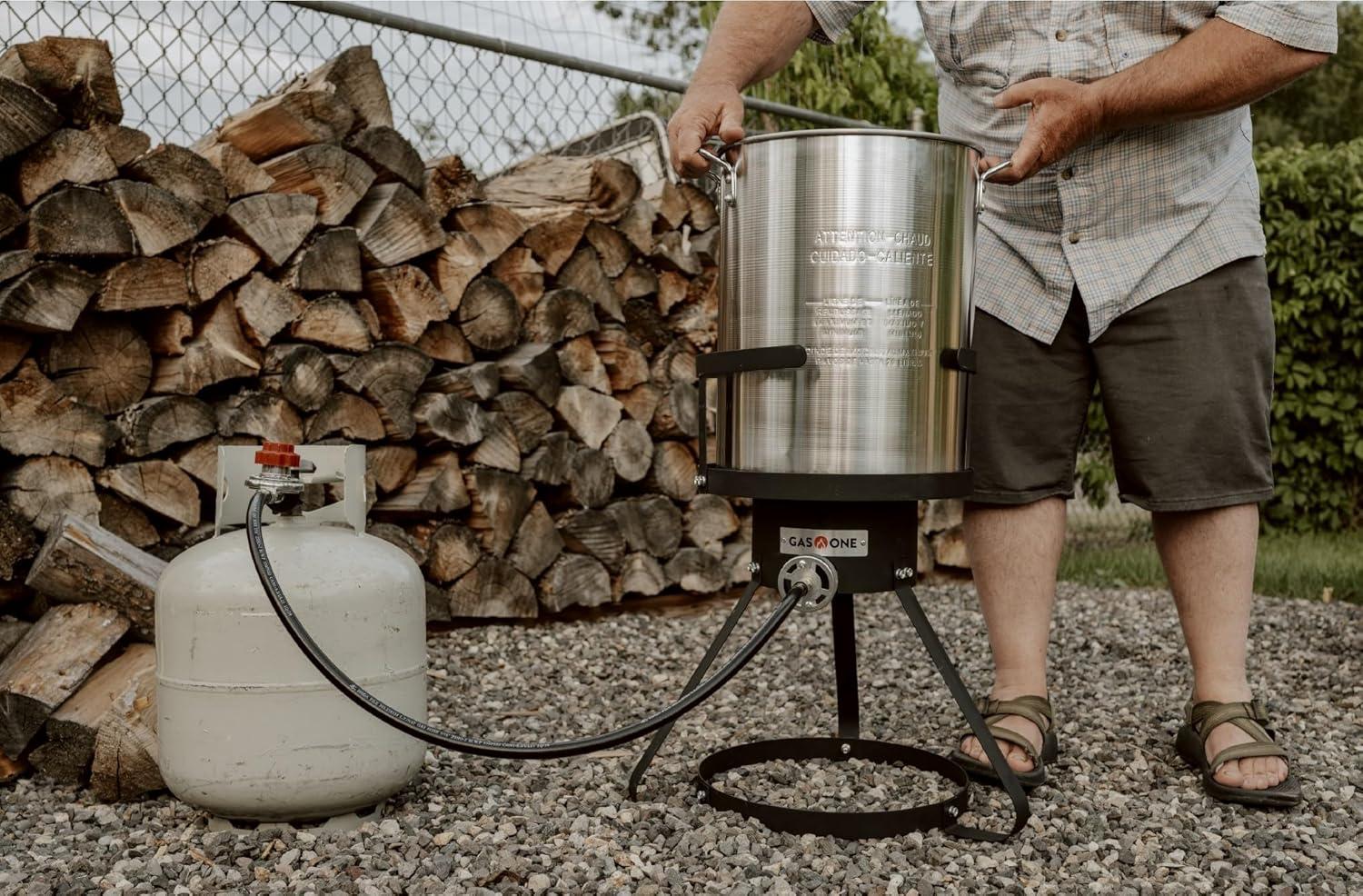 image:imageGasOne 30QT Turkey Fryer Set and Seafood Boil with Propane Gas Burner Perforated Basket Perfect Outdoor Cooker for Crawfish Crab Shrimp Lobster and Frying Complete Outdoor Cooking Kit