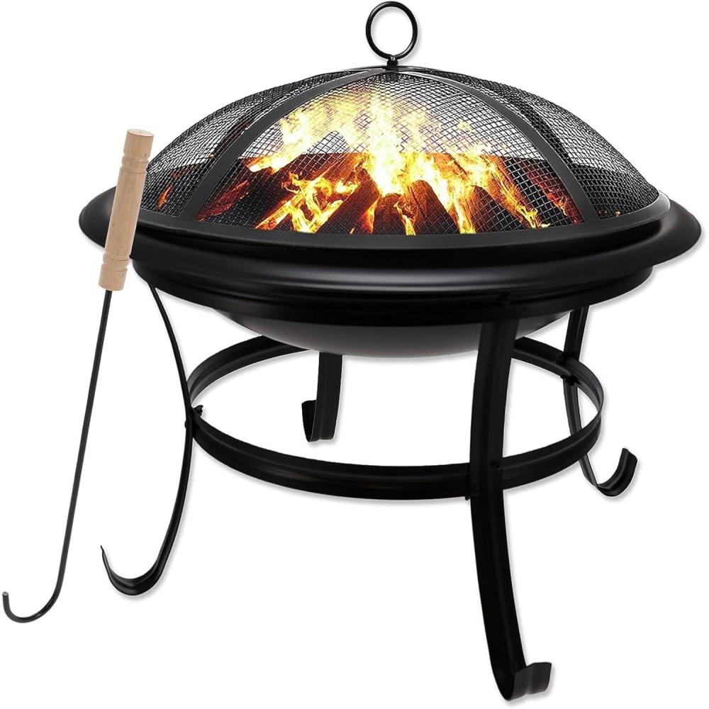image:imageGas One 22 in Outdoor Wood Burning Fire Pit with Mesh Lid and Fire Picker Durable Alloy Steel Fire Pits for Outside Small Fire Pit for Backyard Porch Deck Camping BBQ