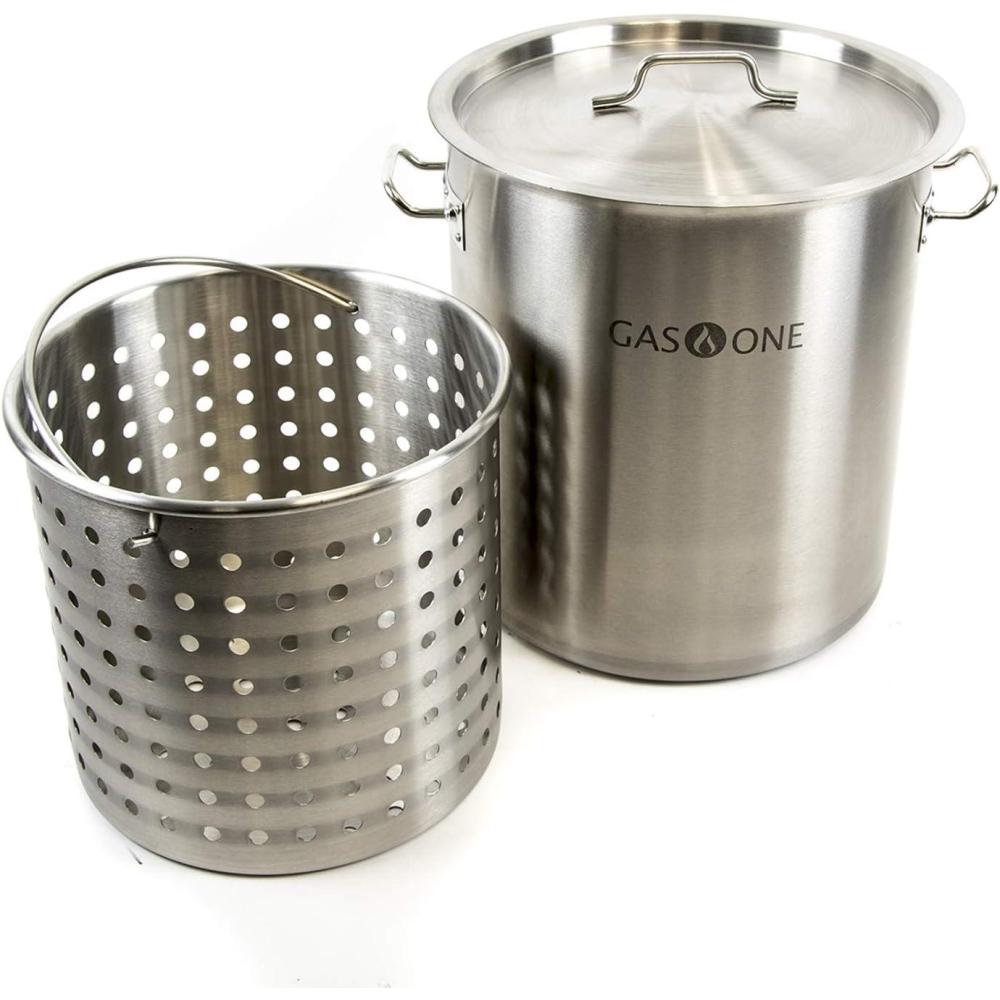 image:imageGas One Fryer Pot 32 quart All Purpose Stainless Steel TriPly Bottom with All Purpose Pot Deep Fryer Steam amp Boiling Basket