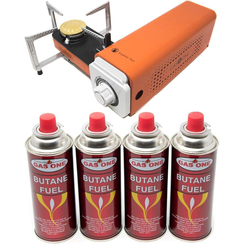 image:imageGas One GS8300  Camp Stove Compact Butane Stove with Carrying Case  Foldable Portable StoveStoveOrange  4 Butane Fuel