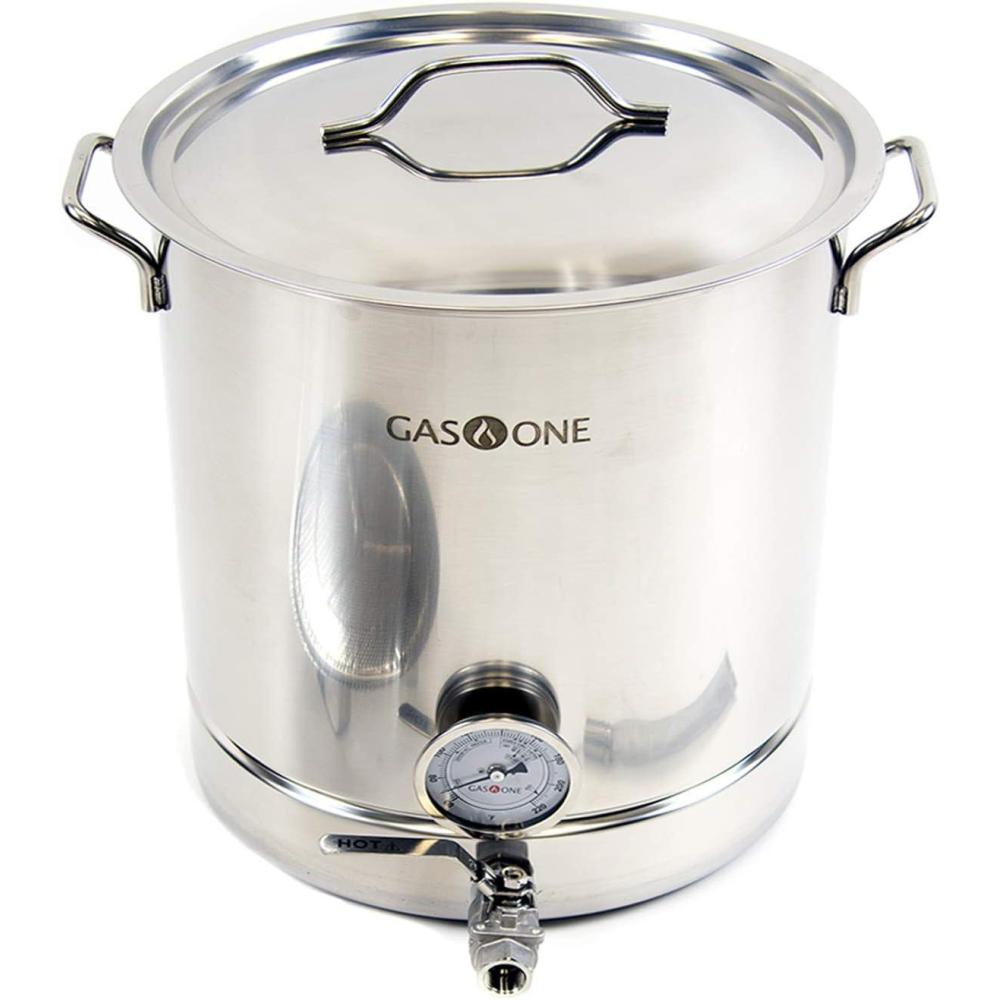 image:imageGasOne 10 Gallon Stainless Steel Home Brew Kettle Pot Pre Drilled 4 PC Set 40 Quart Tri Ply Bottom for Beer Brewing Includes Stainless Steel Lid Thermometer Ball Valve Spigot Home Brewing Supplies64 QT16 GALLON