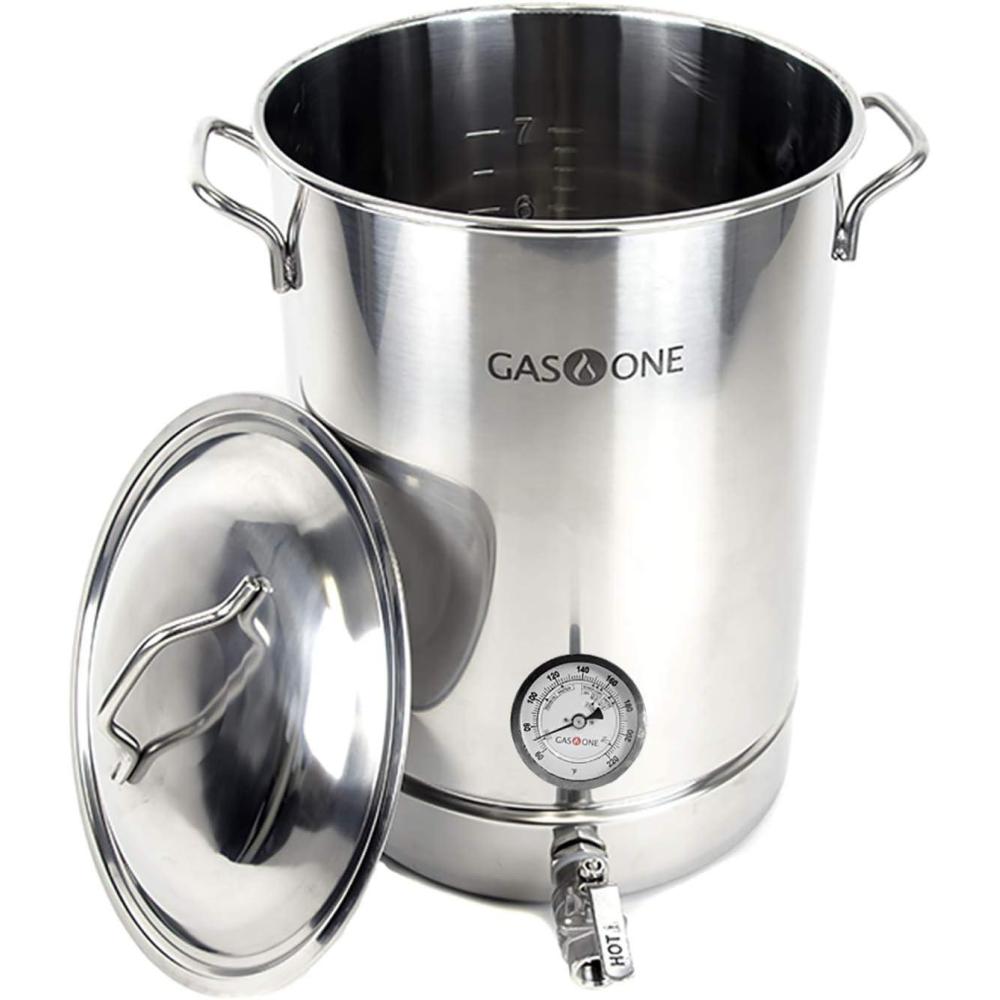 image:imageGasOne 10 Gallon Stainless Steel Home Brew Kettle Pot Pre Drilled 4 PC Set 40 Quart Tri Ply Bottom for Beer Brewing Includes Stainless Steel Lid Thermometer Ball Valve Spigot Home Brewing Supplies32 Quarts