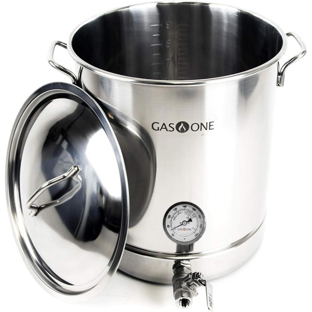 image:imageGasOne 10 Gallon Stainless Steel Home Brew Kettle Pot Pre Drilled 4 PC Set 40 Quart Tri Ply Bottom for Beer Brewing Includes Stainless Steel Lid Thermometer Ball Valve Spigot Home Brewing Supplies40 QT10 GALLON