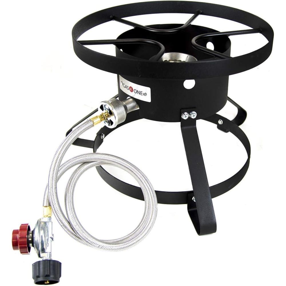 image:imageGasOne B5150 Outdoor Cooker 145 Wide with High Pressure Steel Braided Hose Propane Burner Camp Stove Red QCCQCC Style