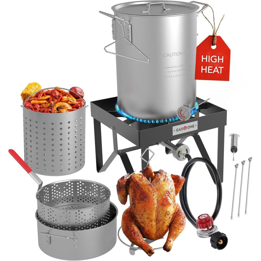 image:imageGasOne Turkey Fryer and Seafood Boil 13pc Set 30QT amp 10QT Propane Burner Set for Crawfish Crab Shrimp Lobster Turkey Frying Complete Outdoor Cooker for Boiling amp FryingComplete Set
