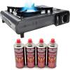 Gas One Portable Butane Camping Stove with Case: Automatic Ignition, Precise Heat Control – Camping & Tailgating and Outdoor Cooking(Gray Stove with 4 Fuel)