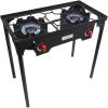 Gas One Propane Double Burner Two Burner Camp Stove with Windscreen Outdoor High Pressure Propane 2 Burner Adjustable PSI Regulator and 4ft Steel Braided Hose With Removable Legs(New Style 2 Burner)