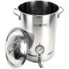 GasOne 10 Gallon Stainless Steel Home Brew Kettle Pot Pre Drilled 4 PC Set 40 Quart Tri Ply Bottom for Beer Brewing Includes Stainless Steel Lid, Thermometer, Ball Valve Spigot – Home Brewing Supplies(32 Quarts)