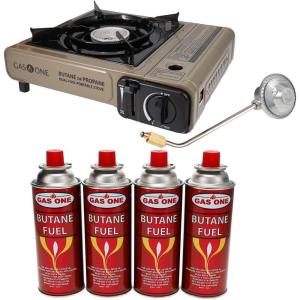 Gas One GS-3400P Propane or Butane Stove Dual Fuel Stove Portable Camping Stove – Patented – with Carrying Case Great for Emergency Preparedness Kit(Stove with 4 Fuel Canister)
