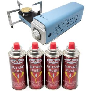 Gas One GS-8300 – Camp Stove Compact Butane Stove with Carrying Case – Foldable Portable Stove(Stove(Blue) + 4 Butane Fuel)