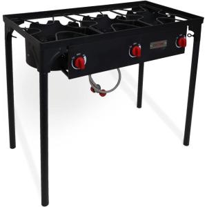 Gas One Outdoor Triple High pressure Burner with Stand Stove Propane Gas Cooker With Adjustable High Pressure Regulator and Hose, Black (B-6565)