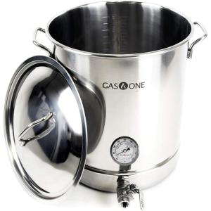 GasOne 10 Gallon Stainless Steel Home Brew Kettle Pot Pre Drilled 4 PC Set 40 Quart Tri Ply Bottom for Beer Brewing Includes Stainless Steel Lid, Thermometer, Ball Valve Spigot – Home Brewing Supplies(40 QT/10 GALLON)