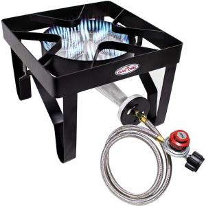 GasOne 200K BTU Propane Burner – Heavy-Duty Propane Stove – Outdoor Burner with Adjustable 0-20Psi Regulator and Steel Braided Hose – Ideal for Home Brewing, Turkey Fry(Black)