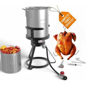 GasOne 30QT Turkey Fryer Set and Seafood Boil with Propane Gas Burner, Perforated Basket – Perfect Outdoor Cooker for Crawfish, Crab, Shrimp, Lobster, and Frying – Complete Outdoor Cooking Kit
