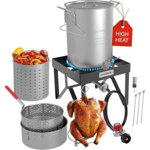 GasOne Turkey Fryer and Seafood Boil 13pc Set – 30QT & 10QT Propane Burner Set for Crawfish, Crab, Shrimp, Lobster, Turkey Frying, – Complete Outdoor Cooker for Boiling & Frying(Complete Set)