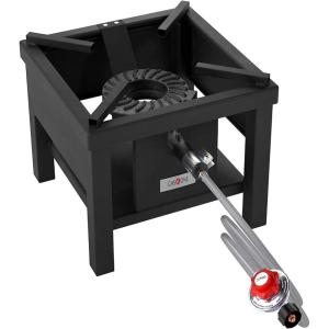 GasOne B-5250 Square Heavy-Duty Propane Burner Outdoor Gas Cooker with Adjustable 0-20 PSI Regulator & Steel Braided Hose Perfect for Home Brewing, Turkey Fry, Maple Syrup,Black